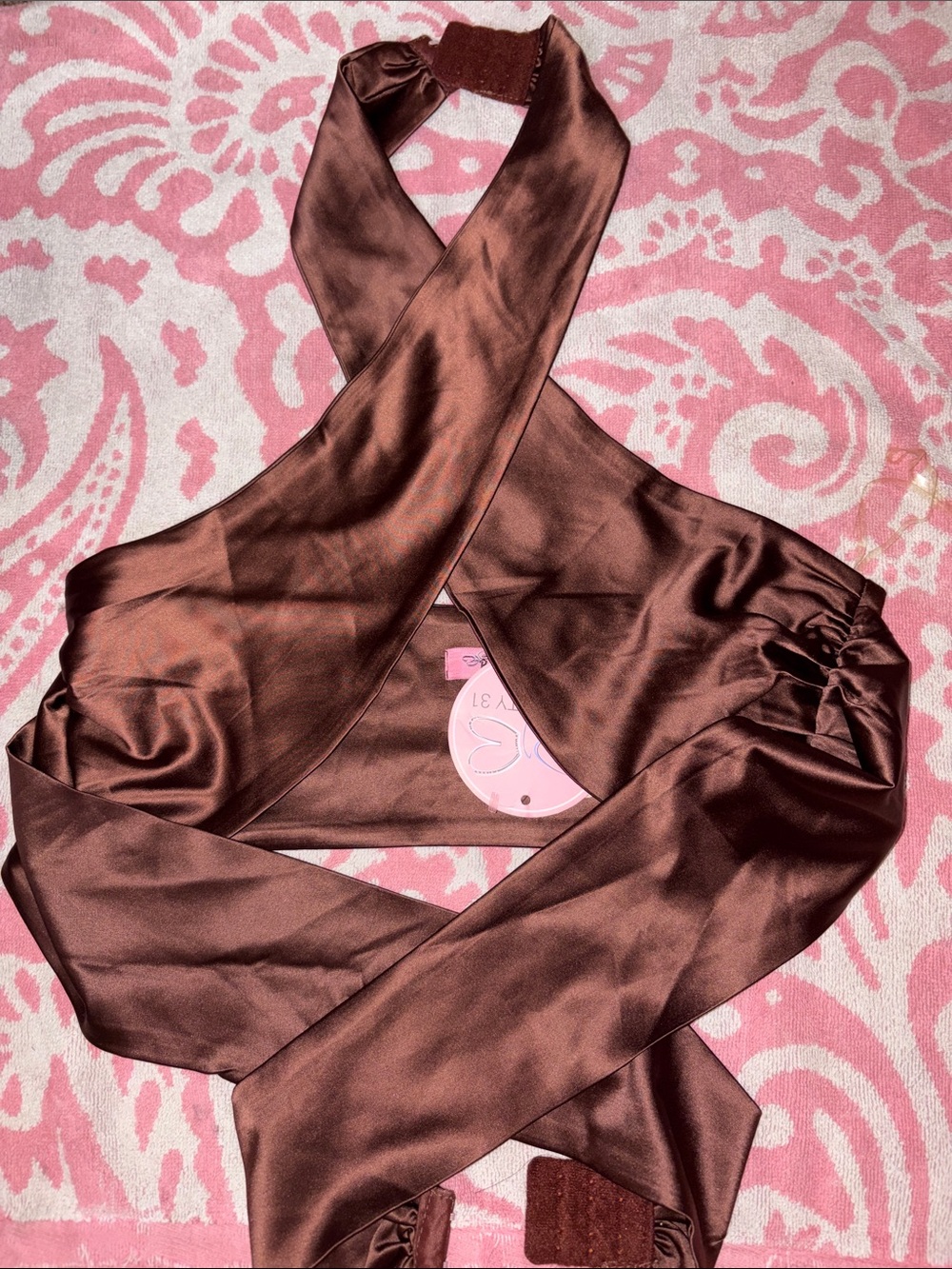 Charisma Satin Halter Crop Top - Chocolate